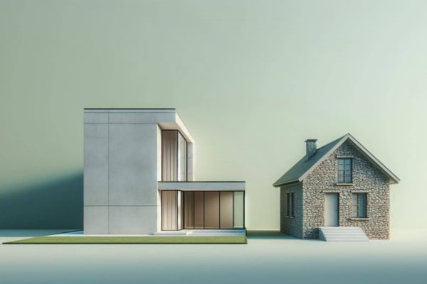 Une maison neuve et une maison ancienne